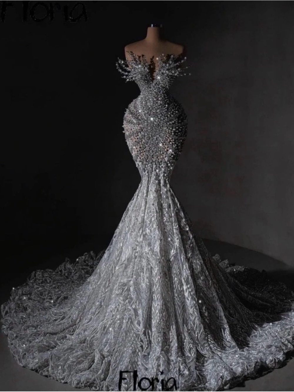 Silver & white Mermaid Prom Dress